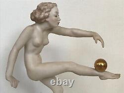 ART DECO HUTSCHENREUTHER-ROSENTHAL FIGURINE NUDE GIRL BALANCE C. WERNER ca. 1955