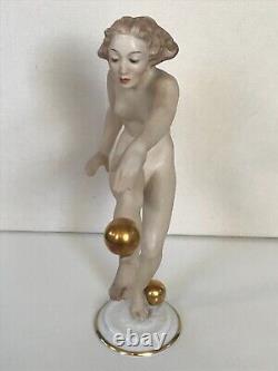 ART DECO HUTSCHENREUTHER-ROSENTHAL FIGURINE NUDE GIRL BALANCE C. WERNER ca. 1955