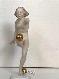 ART DECO HUTSCHENREUTHER-ROSENTHAL FIGURINE NUDE GIRL BALANCE C. WERNER ca. 1955