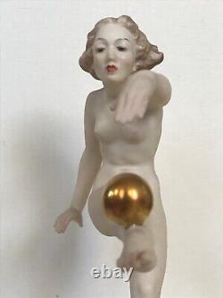 ART DECO HUTSCHENREUTHER-ROSENTHAL FIGURINE NUDE GIRL BALANCE C. WERNER ca. 1955