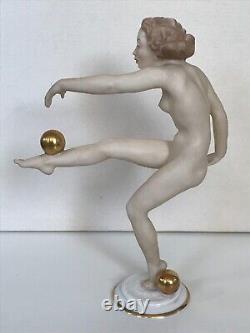 ART DECO HUTSCHENREUTHER-ROSENTHAL FIGURINE NUDE GIRL BALANCE C. WERNER ca. 1955