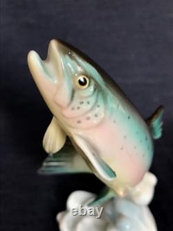 ART DECO Hutschenreuther-Rosenthal Porcelain SEA TROUT SEWIN FISH FIGURINE 1955