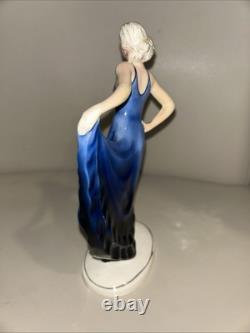 ART DECO KATZHUTTE LADY IN BLUE DRESS FIGURINE GERMAN HERTWIG 1930's