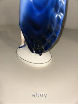 ART DECO KATZHUTTE LADY IN BLUE DRESS FIGURINE GERMAN HERTWIG 1930's