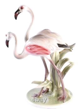 ART DECO Large Pair Flamingos Figurine 31cm Keramos Wein Austria C1930 Mint