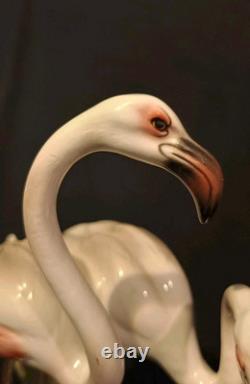 ART DECO Large Pair Flamingos Figurine 31cm Keramos Wein Austria C1930 Mint