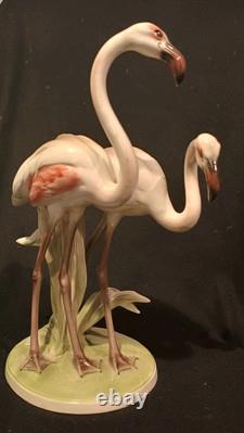 ART DECO Large Pair Flamingos Figurine 31cm Keramos Wein Austria C1930 Mint