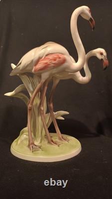 ART DECO Large Pair Flamingos Figurine 31cm Keramos Wein Austria C1930 Mint