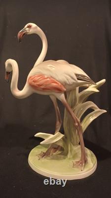 ART DECO Large Pair Flamingos Figurine 31cm Keramos Wein Austria C1930 Mint