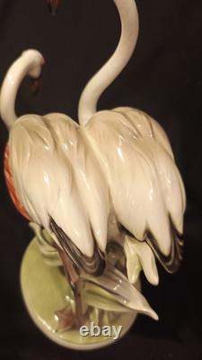 ART DECO Large Pair Flamingos Figurine 31cm Keramos Wein Austria C1930 Mint