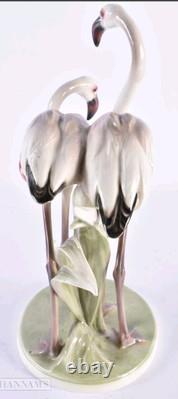 ART DECO Large Pair Flamingos Figurine 31cm Keramos Wein Austria C1930 Mint