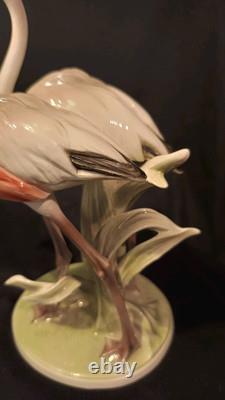 ART DECO Large Pair Flamingos Figurine 31cm Keramos Wein Austria C1930 Mint