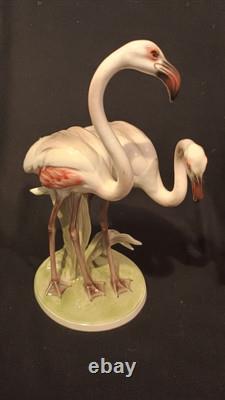 ART DECO Large Pair Flamingos Figurine 31cm Keramos Wein Austria C1930 Mint