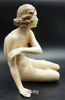 ART DECO Rosenthal Porcelain Figurine Liana Seated Nude Girl By M. H. Fritz 1938