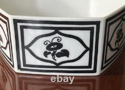 ART DECO T&V Limoges France Black White Floral Octagonal Ceramic Porcelain Bowl