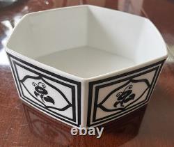 ART DECO T&V Limoges France Black White Floral Octagonal Ceramic Porcelain Bowl