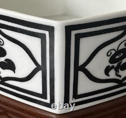 ART DECO T&V Limoges France Black White Floral Octagonal Ceramic Porcelain Bowl