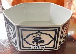 ART DECO T&V Limoges France Black White Floral Octagonal Ceramic Porcelain Bowl