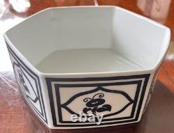 ART DECO T&V Limoges France Black White Floral Octagonal Ceramic Porcelain Bowl