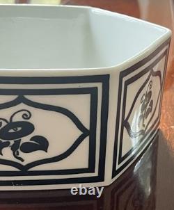 ART DECO T&V Limoges France Black White Floral Octagonal Ceramic Porcelain Bowl