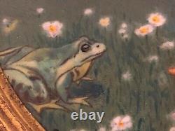 ART DECO painting on porcelain Y. Demias 1921 child with frog frame