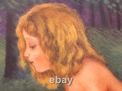 ART DECO painting on porcelain Y. Demias 1921 child with frog frame