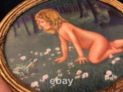 ART DECO painting on porcelain Y. Demias 1921 child with frog frame