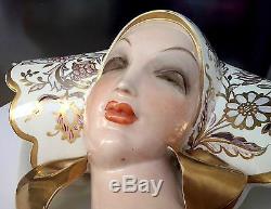 Amazing Art Deco Guido Cacciapuoti Large Porcelain Bust By G J Elcod Italian