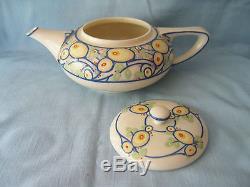 American Belleek Lenox Teapot Creamer Sugar Bowl Set Art Deco Abstract Signed