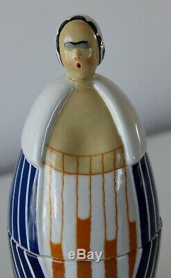 Ancienne Boite Bonbonnière En Porcelaine Femme Art Deco Signee Robj