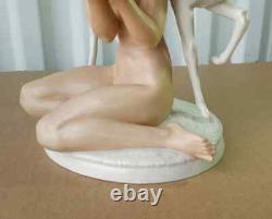 Antiq. Hutschenreuther Rosenthal Art Deco Porcelain Figurine, Nude w Deer, 9 H