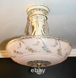 Antique 14 inch pink glass Porcelier Art Deco ceiling light fixture chandelier