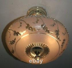 Antique 14 inch pink glass Porcelier Art Deco ceiling light fixture chandelier