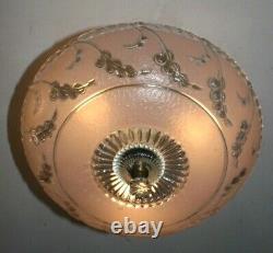 Antique 14 inch pink glass Porcelier Art Deco ceiling light fixture chandelier