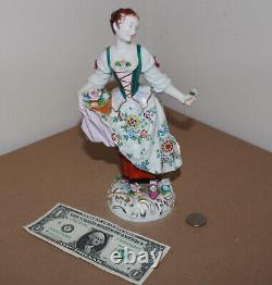 Antique 1884-1902 Sitzendorf Porcelain Figurine Woman with Flowers 9.5 1.6 Lbs
