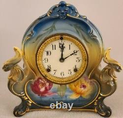 Antique 1900 ANSONIA La Charny Royal Bonn Porcelain Open Escapement Mantel Clock