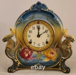 Antique 1900 ANSONIA La Charny Royal Bonn Porcelain Open Escapement Mantel Clock