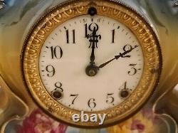 Antique 1900 ANSONIA La Charny Royal Bonn Porcelain Open Escapement Mantel Clock