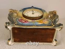 Antique 1900 ANSONIA La Charny Royal Bonn Porcelain Open Escapement Mantel Clock