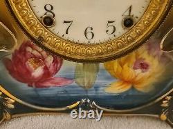 Antique 1900 ANSONIA La Charny Royal Bonn Porcelain Open Escapement Mantel Clock