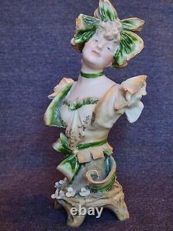Antique 1900s Statue Porcelain Bust Girl Signed Austria Ernst Wahliss Figurine