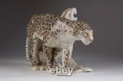Antique 1913 Original Rare KPM Porcelain Figurine Two Leopards Marked 27.5 cm