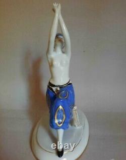 Antique 1920s Statue Porcelain Dancer Blue Art Deco Marked Figure Galluba & Hofm