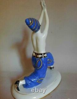Antique 1920s Statue Porcelain Dancer Blue Art Deco Marked Figure Galluba & Hofm