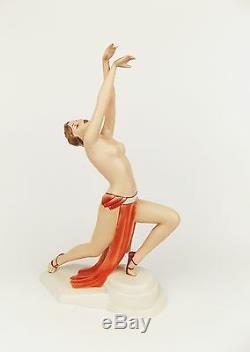 Antique 1930s ROYAL DUX Art Deco Dancer Figurine Red Dress Act Czechoslovakia