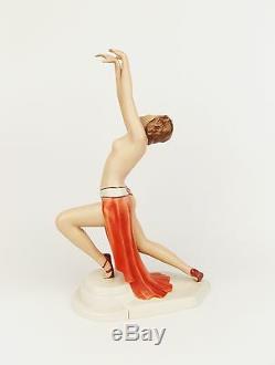 Antique 1930s ROYAL DUX Art Deco Dancer Figurine Red Dress Act Czechoslovakia