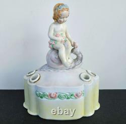 Antique 1935 Art Deco Porcelain Flower Frog Vase Girl on Snail Signed