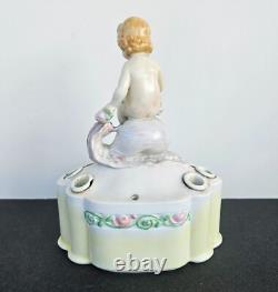 Antique 1935 Art Deco Porcelain Flower Frog Vase Girl on Snail Signed