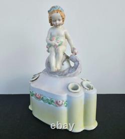 Antique 1935 Art Deco Porcelain Flower Frog Vase Girl on Snail Signed