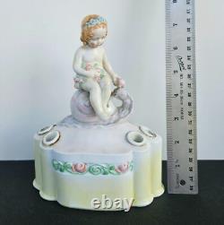 Antique 1935 Art Deco Porcelain Flower Frog Vase Girl on Snail Signed